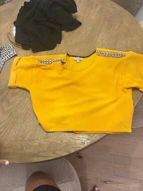 GB girls Yellow Jeweled Shoulder Crop Top